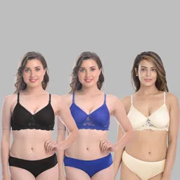 samvar Women Black,Blue,Brown Cotton Bra Panty Set for Lingerie Set Undergarments Pack of 3-picture-14