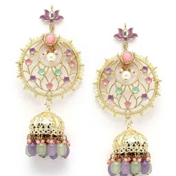 KARATCART Gold-Plated Enamel Kundan Dome Shaped Jhumkas Earrings image 5