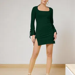 The Roadster Lifestyle Co. Women Solid Black Slits Detail Bodycon Mini Stretchable Dress-picture-20