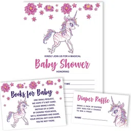 inkdotpot Set of 30 Unicorn Floral Baby Shower Invitations Book Request Cards Invites Invitation Card image 4