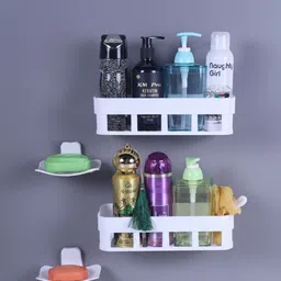 gjworld bathroom rack without drilling seamlessly blends with any bathroom decor Plastic Wall Shelf image 2