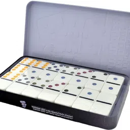 little mind Double Six 28-Piece Dominoes Set in Tin Case - Color Dot Educational Game 5+ image 2