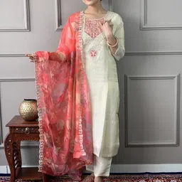 piludi house Women Viscose Rayon Kurti Pant Attached Dupatta Set image 1