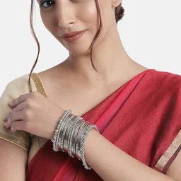 I Jewels Oxidised Silver Plated Chuda Bangles-picture-12
