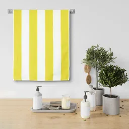 Urban Magic Yellow & White Striped 160 GSM Bath Towels-image-87