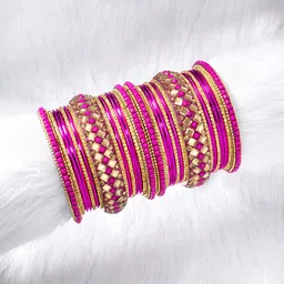Peora Magenta & Gold-Plated Set Of 30 Chuda Bangle Set-picture-31