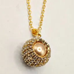 SAPRAA TRENDS Gold-Plated AD Studded & Pearls Beaded Spherical Pendant & Chain-picture-28