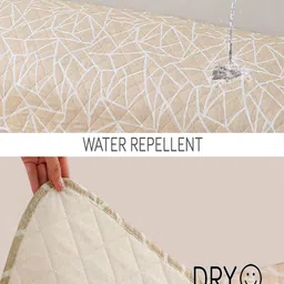 HOKIPO Beige Printed Waterproof 1 Seater Sofa Cover & 2 Armrest Covers With Pockets image 2