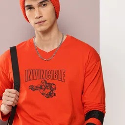 Kook N Keech Marvel Iron Man Printed V-Neck Pure Cotton Oversized T-shirt-image-87