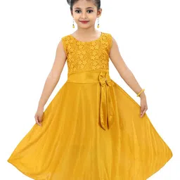 CHANDRIKA Girls Mustard Viscose Rayon Dresses-image-78