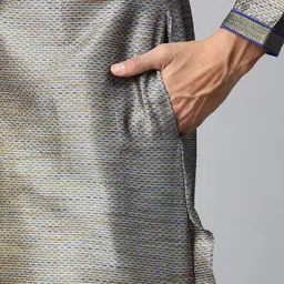Manthan Men Golden & Blue Woven Design Straight Kurta image 3