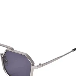 SPADEACES Unisex Black Lens & Silver-Toned Rectangle Sunglasses With UV Protected Lens image 3