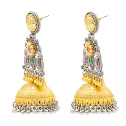 Shining Jewel - By Shivansh Gold-Plated CZ Pearls Studded & Ghungroo Beaded Jhumkas image 2