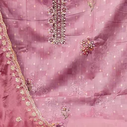 SHADOW & SAINING Ethnic Motifs Woven Beads and Stones Design Semi-Stitched Dress Material image 2