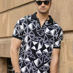 Powerlook Men Geometric Printed Polo Collar Cotton T-shirt-picture-25