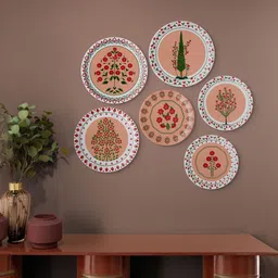 nestroots Orange Colored & White 6 Pcs Mughal Garden-Inspired Printed Metal Wall Plate-picture-10