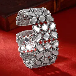 TEEJH Women Silver-Plated Artificial Stones Studded Cuff Bracelet-picture-37