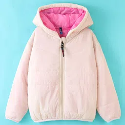 Little Kangaroos Full Sleeves Padded & Hooded Solid Winter Pocketable Jacket - Pink Ivory-picture-24