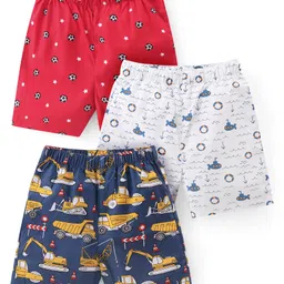 Babyhug Cotton Woven Regular Boxers Trucks & Submarines Print Pack of 3 - Blue White & Red-picture-21