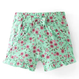 Babyhug Single Jersey Knit Mid Thigh Length Shorts Floral Print - Mint Green-picture-22