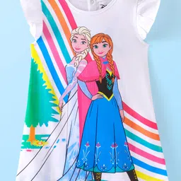 Babyhug Disney Cotton Knit Frill Sleeves Nighty with Disney Frozen Print - White-image-44