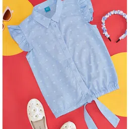 YU by Pantaloons Sleeveless Frill Detailed Hearts Printed Top - Medium Blue image 1