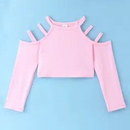 Kookie Kids Cold Shoulder Solid Color Crop Top - Light Pink-picture-33