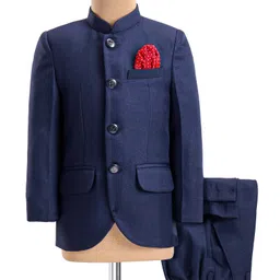 Robo Fry Full SleevesSolid Color Jodhpuri Coat with Pant - Dark Blue-picture-12