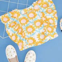 Pantaloons Junior Rayon Sleeveless Frill Detailed Floral Printed Top - Off White & Yellow-picture-22