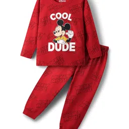 Babyhug Disney Single Jersey Knit Full Sleeves Night Suit With Mickey Mouse Family Print - Red-picture-23