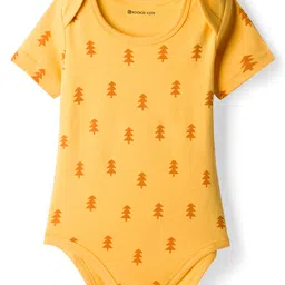 Kookie Kids Interlock Knit Half Sleeves Onesie with Tree Print - Yellow-image-78