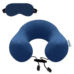 Billebon Premium Neck Pillow Navy Blue Fibre Filled Travel Pillow with Eye Mask-picture-39