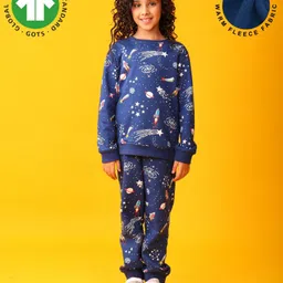 Anthrilo Fleece Knit Full Sleeves Space Theme Printed Coordinating Winter Sweatshirt With Joggers Set - Blue-picture-37