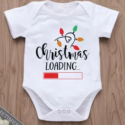 KNITROOT Christmas Theme Half Sleeves Placement Christmas Loading Printed Onesie - White image 3