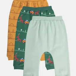 MINI KLUB Pack Of 3 Cotton Reindeer Patch Detailed & House Printed Pants - Green Yellow & Light Blue image 3
