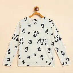 StyloBug Cotton Full Sleeves Leopard Spots Printed Light Winter Sweatshirt - Off White image 3