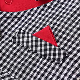 ToffyHouse Cotton Full Sleeves Checkered Party Romper with Bow Tie & Waistcoat - Navy & Red image 3