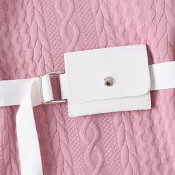 Mark & Mia Full Sleeves Winter Frock with Cable Knit Design & Pouch Attached Belt - Pink image 3