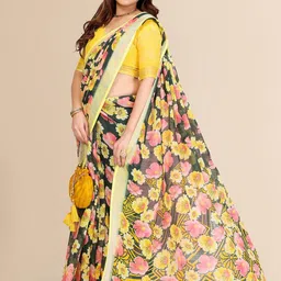 Moda Rapido Cotton Linen Blend Soft Floral Print Saree image 2