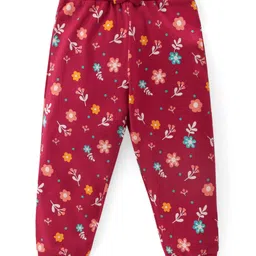 Babyhug Cotton Knit Full Length  Lounge Pants Polka Dots & Floral Printed with Bow Applique Pack of 2 - Multicolour image 4