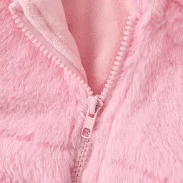 Mark & Mia Full Sleeves Fur Solid Hooded Winter Jacket With Ear Applique - Pink image 4
