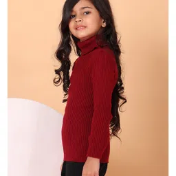 Superminis Woollen Knit Full Sleeves Ribbed Skivi Sweater - Maroon image 5