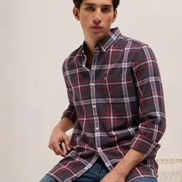 THE BEAR HOUSE Slim Fit Tartan Checks Checked Pure Cotton Casual Shirt-image-81