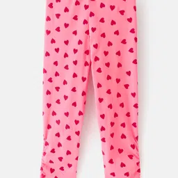 Pine Kids Three Fourth Length Biowashed Cotton Stretchable Leggings Solid & Heart Print Pack Of 2 - Pink Blue image 5