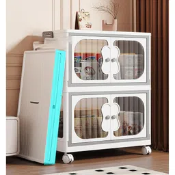 House Of Quirk 4 Layer Storage Box Wardrobe with Wheels Durable Plastic Foldable Closet Organizer with Multiple Compartments for Baby Clothes Toys Bags Storage - 45cm - White image 5