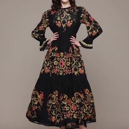 Label Ritu Kumar Floral Printed Bell Sleeve Crepe Fit & Flare Maxi Dress-picture-0
