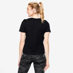 domyos Women's V-Neck Cotton Fitness T-Shirt - Black image 4