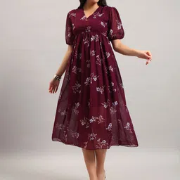 ROSEMELON Women Floral Printed Puff Sleeve Fit-Flare Midi Dress-picture-51