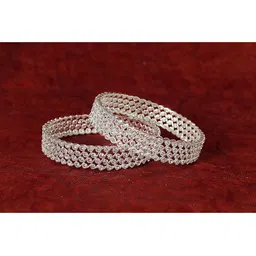 ZULKA Set of 2 Silver Plated CZ Studded Kada Bangles image 3