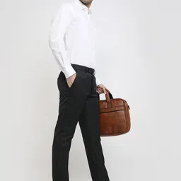 Park Avenue Men Textured Original Slim Fit Mid-Rise Pure Cotton Formal Trousers image 2